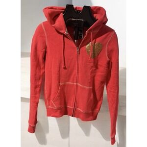 Victoria's Secret Heart Love Love Pink Bling Glitter Full Zip Hoodie Pink Sz XS